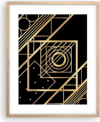 Produktbild von Gerahmtes Poster - Rahmen in heller Eiche - Abstraktion Quadrat Gold - 40x50 cm - Wand Bild - Wanddeko - Wandbilder - Kunstposter - Wandposter - Bilderrahmen - Bilder - Kunstdruck - P2NPA40x50-4375
