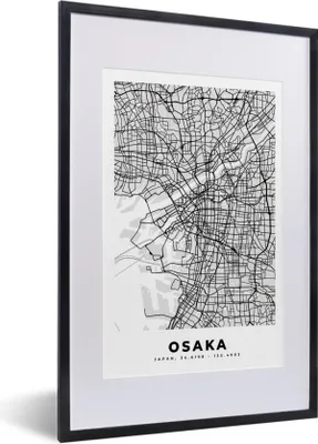 Produktbild von MuchoWow® Gerahmtes Poster Osaka - Stadtplan - Schwarz und weiß - Karte 40x60 cm - Poster mit Schwarzem Bilderrahmen Wandposter Rahmen Foto Bilder - Poster in Rahmen