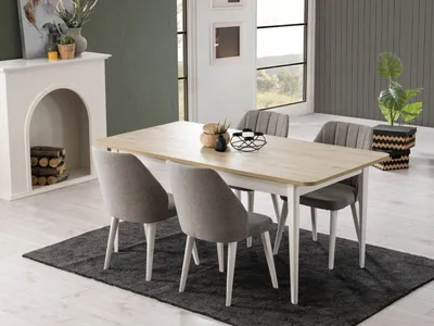 Image de Ensemble de salle à manger Ensemble de table de salle à manger 7pcs Salle à manger blanc bois