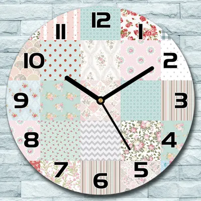 Produktbild von Wanduhr aus Glas Rund fi 30 Patchwork Vintage Quarz Deko Wohnzimmer Büro