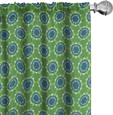 Produktbild von ABAKUHAUS Abstrakt Vorhänge, Gardinen, Bunte Geometrische Mandala inspiriert Blumenillustrationen, 2 Stück 75 x 175 cm, Fern Green Teal
