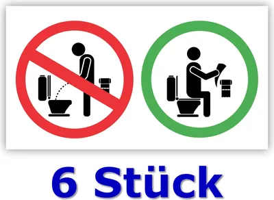 Produktbild von 6 Stück - Folienaufkleber Bitte im Sitzen pinkeln Please sit down, Größe ca. 14,8 x 8,0 cm - (Auf-518) Aufkleber WC Bad Klosett Klo im Sitzen benutzen nicht im Stehen