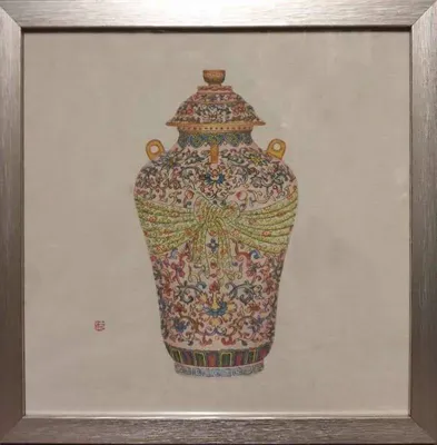 Zdjęcie produktu dla Fine Asianliving Chiński obraz z ramą Chińska doniczka W35xD3xH35cm