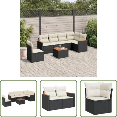 Produktbild von The Living Store 7-tlg. Garten-Sofagarnitur mit Kissen Schwarz Poly Rattan