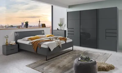 Produktbild von Schlafzimmer-Set >Tilburg< (4tlg.) Bett 168x92x210cm, Schrank, 2 Nachtkommoden, in Grafit