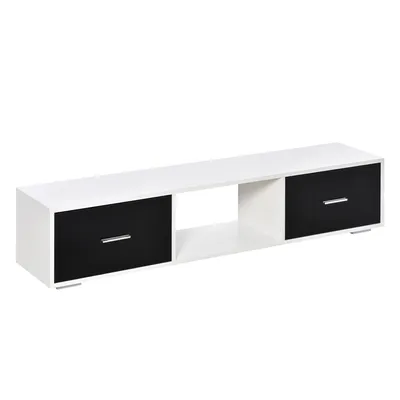 Produktbild von HOMCOM TV-Schrank für Fernseher bis zu 60 Zoll, moderner Wohnzimmer-TV-Tisch mit 2 Schubladen und offenem Fach, 140 x 30 x 32 cm, Schwarz und Weiß