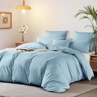 Produktbild von Bettwäsche-Set 135x200 cm Baumwolle Mako Satin Blau Hellblau 2-teilig