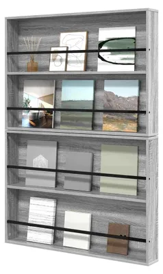Produktbild von Wandhalterung für Zeitschriften - Holzwerkstoff, grau, 2 Regale, 100x12x70 cm