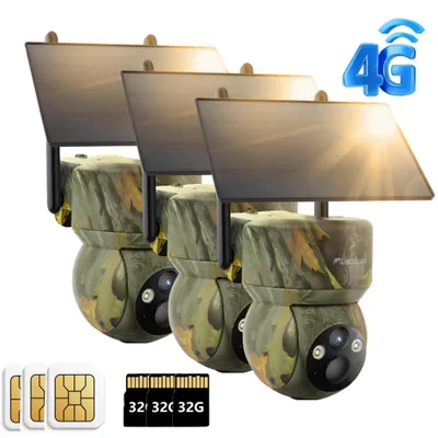 Produktbild von usogood 4G LTE Wildkamera Solar 360°2K Solar Wildkamera mit SIM Karte und 32 GB Speicherkarte handyübertragung app wasserdicht 7800mAh Akku 3PC
