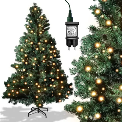 Immagine prodotto di Yakimz 120 Albero di Natale artificiale con 340 aghi in PVC, 150 luci LED bianco caldo e supporto in metallo, albero di Natale, albero di Natale