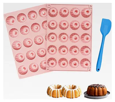 Produktbild von 2 Stück Silikon Gugelhupfform Rosa mit Spatel, Mini Muffins Backform 29x19.5cm, Kleine Silikonbackform für Kuchen