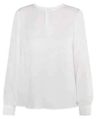 Produktbild von Damen Bluse Weiss Größe L für Büro-Outfit mit stoffüberzogenem Knopf