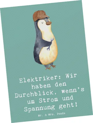Produktbild von Mr. & Mrs. Panda Postkarte Elektriker Durchblick - Meeresbrise - Geschenk, Berufsliebe, Hochspannung, Beruf, Ansichtskarte, Postkarten, Berufsalltag, Ansichtskarten