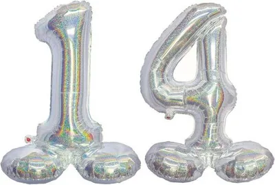 Produktbild von Stehender XL Folienballon Zahl 14 silber holografisch 72 cm 14. Geburtstag