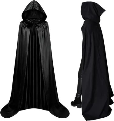 Zdjęcie produktu dla Kostium wampira z kapturem, czarny, uniwersalny rozmiar, idealny na Halloween