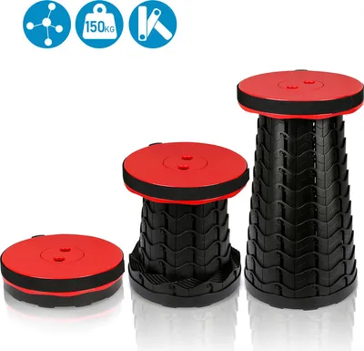 Image de Yakimz Tabouret pliant portable Tabouret télescopique léger Tabouret pliant réglable en hauteur Capacité de charge 180 kg 6-44 cm Tabouret télescopique léger Tabouret extensible pour le camping，Rouge