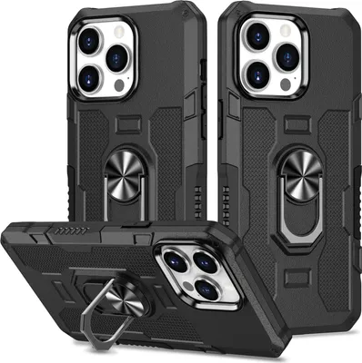 Produktbild von iPhone 14 Pro Hülle, Dual Layer Robuste Rüstung Ringhalter Ständer Schutzhülle für iPhone 14 Pro Schwarz