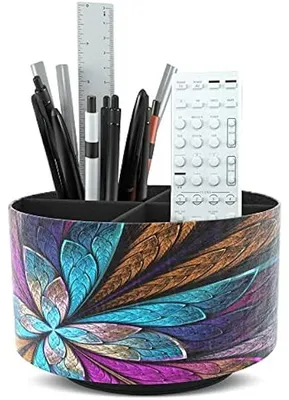 Produktbild von Rund Stiftehalter,Leder,360¡ã drehbar,Fernbedienungshalter, drehbarer Nachttisch, TV-Fernbedienung, Schreibtisch-Organizer fš¹r Stifte, Bš¹robedarf, Aufbewahrungsbox(1-Fraktalblš¹te)