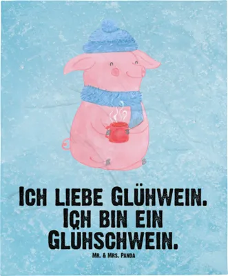 Produktbild von Mr. & Mrs. Panda Schlummerdecke Schwein Glühwein - Eisblau - Geschenk, Schmusedecke, Erstlingsdecke, Weihnachten, Weihnachtsmarkt, Kinderwagendecke, Fleecedecke, Plaid
