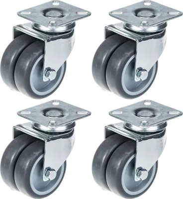 Zdjęcie produktu dla podwójne kółko 75 mm 3" z szarej gumy skrętnej, udźwig 400 kg, zestaw 4 szt
