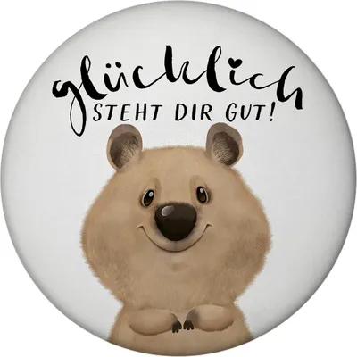 Produktbild von Quokka Magnet rund rund mit Spruch Glücklich steht dir gut