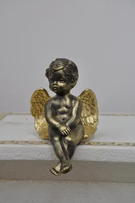Image de Figure Sculpture Ange Assis Or Décoration Accessoire de Hall d'entrée Nouveau