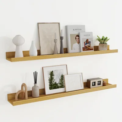 Produktbild von Wandregal Holz 90 cm Eiche Bilderleiste 2er Set Schweberegal MDF Regalbrett Wandboard