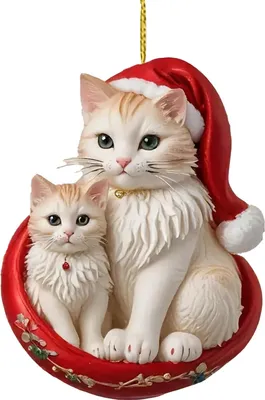 Produktbild von Weihnachtsanhänger, 2D-Acrylkatze mit Weihnachtsmütze, Autoanhänger, festliche Dekoration