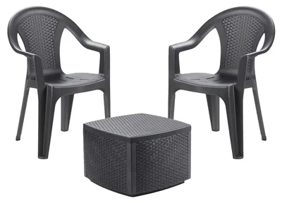 Produktbild von Garten Set Stuhl + Tisch Anthrazit Rattan-Optik