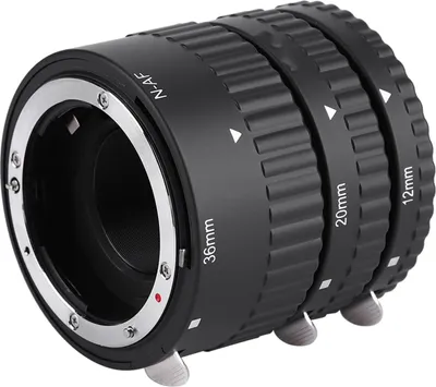 Immagine prodotto di INF Set di tubi di prolunga macro con messa a fuoco automatica, anello adattatore per tubo di prolunga macro con messa a fuoco automatica da 12 mm, 20 mm e 36 mm per Nikon Nero