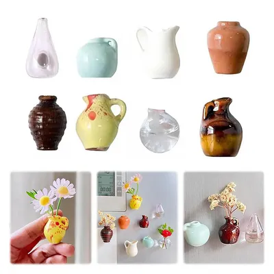 Produktbild von 8 Stück 3D Kühlschrankmagnete Mini-Vasen,Mini Keramik Vase,Niedliche Magnet-Deko, Mini Blumenvasen Magnetset