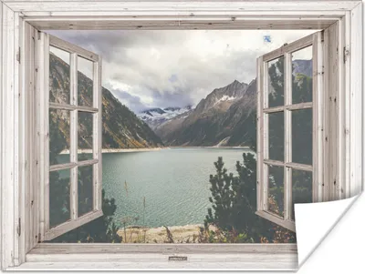 Produktbild von MuchoWow® Poster Aussicht - Berg - Wasser 80x60 cm - Kunst für zu Hause