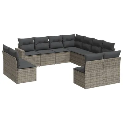 Produktbild von 11-tlg. Garten-Sofagarnitur mit Kissen Grau Poly Rattan
