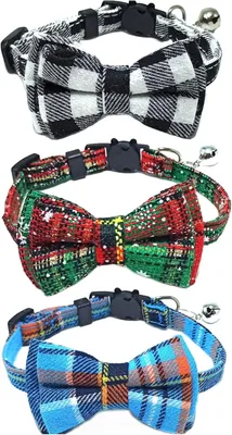 Imagen del producto de Juego de 3 collares para gatos, ajustables de 18 a 28 cm, 100% algodón, con cascabel, para gatos