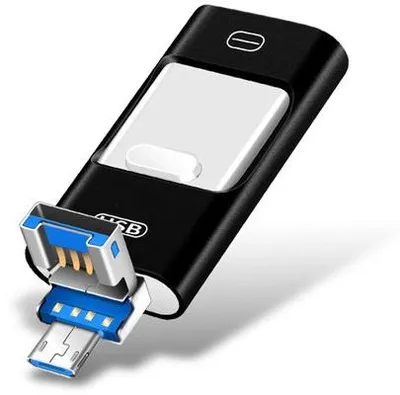 Zdjęcie produktu dla 128 GB pendrive 4-w-1 – USB-C / Micro-USB / USB-A – Wysoka prędkość transferu danych – Kompatybilny z iOS, Android i PC (czarny)