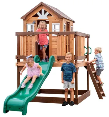 Zdjęcie produktu dla Backyard Discovery Echo Heights – drewniany plac zabaw ze zjeżdżalnią, domkiem i kuchnią