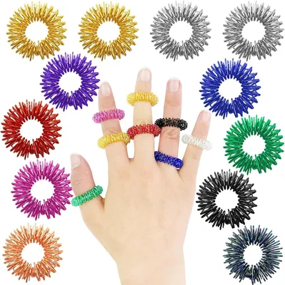 Image de Lot de 12 anneaux de massage pour les doigts, disponibles en 10 couleurs, anneaux sensoriels épineux pour les doigts, anneaux anti-stress et d'acupression, discrets, pour soulager le stress et masser