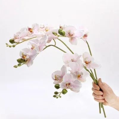 Image de Tiges d'orchidées artificielles, ensemble de 4 pièces, fausses orchidées Phalaenopsis, 45 cm, rose clair, fleurs artificielles pour la décoration