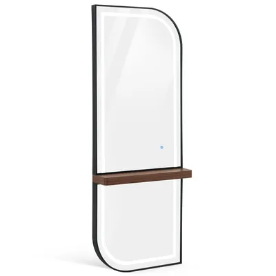 Produktbild von Wandspiegel mit Beleuchtung, Ganzkörperspiegel mit Aluminiumrahmen, Großer Spiegel mit Ablage, Touch-Schalter, 3 Lichtfarben Dimmbar, J6298BRK