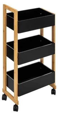 Immagine prodotto di Carrello da bagno - 3 ripiani - Bambù e legno - Nero - H 80 cm