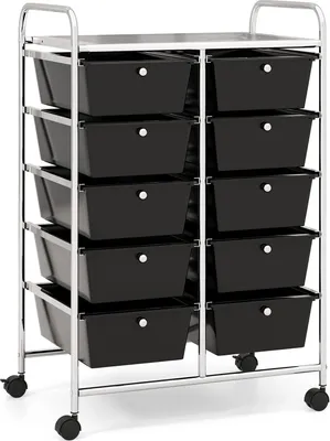 Produktbild von COSTWAY Rollwagen mit 10 stapelbaren Schubladen, Schubladenwagen Rollcontainer mit Metallgestell und Ablagefläche, Badrollwagen Aufbewahrungswagen für Büro, Wohnzimmer, 65,5 x 37 x 87 cm