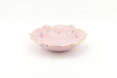Obrázek produktu pro Miska vykrajovaná 19,5 cm, růžový porcelán, kytičky, zlatá linka, Leander
