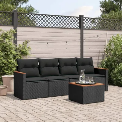 Produktbild von Design 5-tlg. Garten-Sofagarnitur mit Kissen Schwarz Poly Rattan, Gartenmöbel-Sets 2024 Neu
