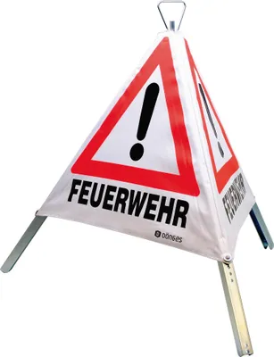 Produktbild von Dönges Faltsignal, 700 mm, Tagesleuchtfarbe, 3 x Feuerwehr (Warnpyramide)