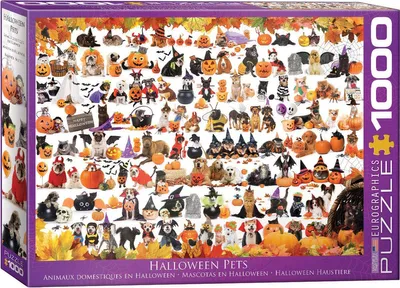 Produktbild von 1000 Teile Puzzle - Puzzle - Halloween Welpen und Kätzchen + Puzzle Zubehör