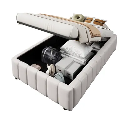 Produktbild von Futonbett mit Lattenrost (90x200 cm), Einzelbett ohne Kopfteil, Jugendbett, Bezug aus Leinen