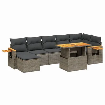Produktbild von 8-tlg. Garten-Sofagarnitur mit Kissen Grau Poly Rattan