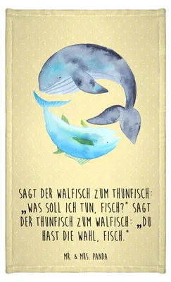 Produktbild von Mr. & Mrs. Panda Handtuch Walfisch Thunfisch - Gelb Pastell - Geschenk, Mini-Handtuch, Lustige Sprüche, Witz, Klein, Tunfisch, Gäste-WC, Gästetuch, Wal, Wahl