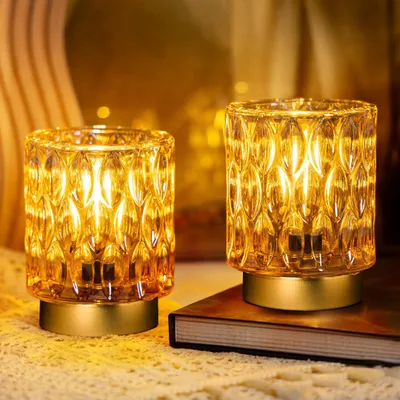 Immagine prodotto di Lampada da tavolo senza fili: lampada da tavolo in vetro decorativa con funzione timer, set da 2