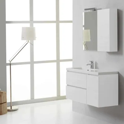 Immagine prodotto di Mobile bagno sospeso 90 cm cassetti e pensile destro bianco | Manhattan